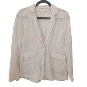 Eileen Fisher 100% Organic Linen PS  Blazer Jacket Beige Tan Sheer Lightweight